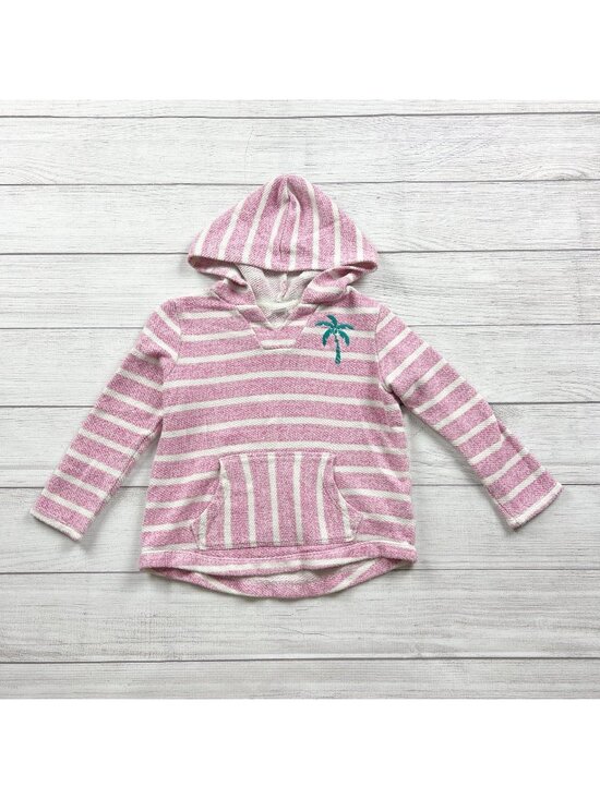 Old Navy Other - Old Navy Striped Pink White Hooded Palm Tree Pullover Sweater S 6-7
